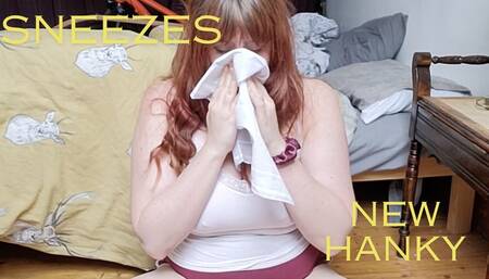 Sneezing into my new white handkerchief - SNEEZING AND NOSEBLOWING - by Lexie Red