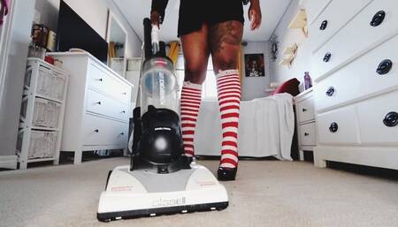Candy Striped Socks & Heels Vacuuming