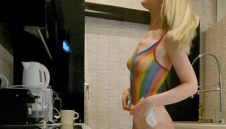 Music Festival Rave Girl in See Through Super Sexy Fishnets Body Suit Takes off Her Panties to Flash