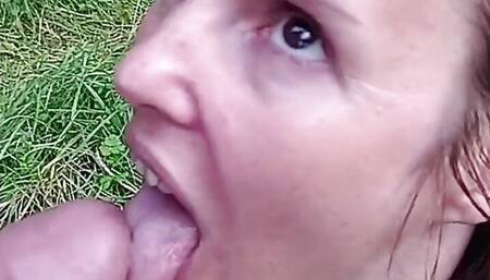 Naked nudist wife sucks her husband on the street!