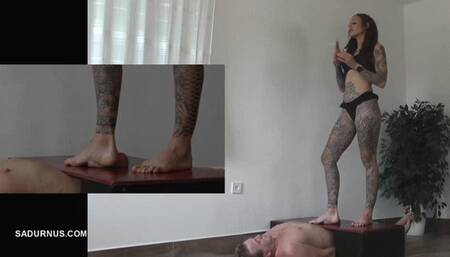 Mistress Cleo smokes in barefoot at slave's happy finish A picture in a picture mp4