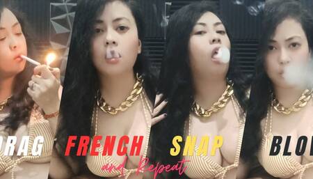 ASMR: DRAG - FRENCH - SNAP - THEN BLOW AND REPEAT Smoking Marlboro White in Peach two piece swimsuit