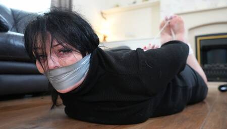 Emma grabbed, tape gagged and toe hogtied by intruder (mp4)
