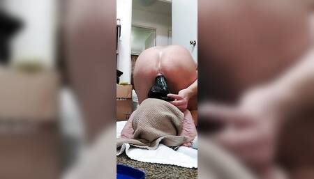 Opening myself up with big black dildo