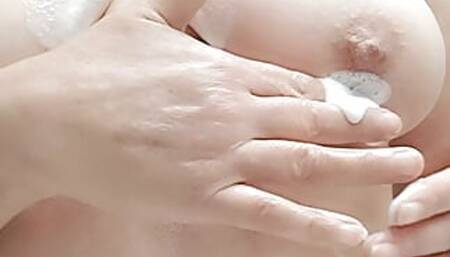 brushing my teeth and my tits dripping with thick liquid