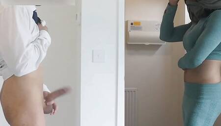 Land Lord CAUGHT Masturbating again in Living Room by MUSLIM YOGA GYM GIRL TENANT! xxx