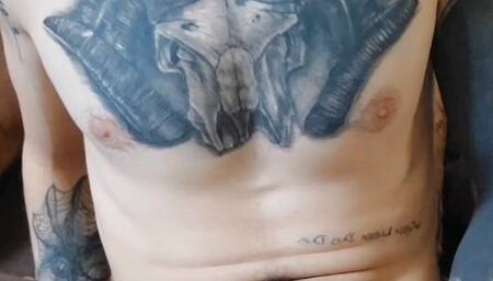 Skinny tatted guy uncut dick