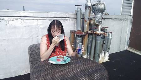 Dumb Goth Girl eats cat food