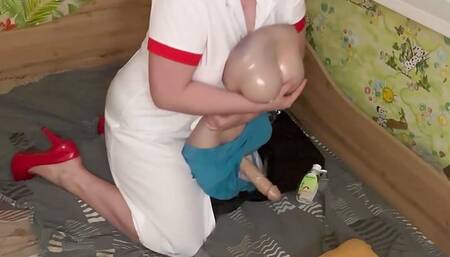 Dirty nurse sucks and wanks patient