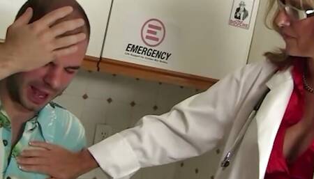 Medical doctor Jodi West milks her patients cock dry with her mouth and pussy