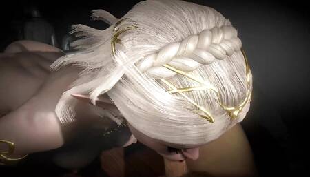 Sexy Blonde Elf Girl Sucking Dick in the Dark