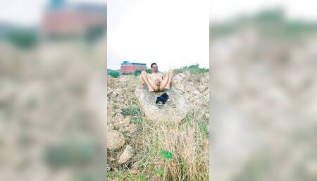 Desi Hindu boy having fun in mountain
