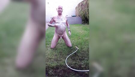 Soaking and Shaving Myself In The Garden