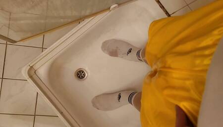 piss in yellow adidas boxer and white sox