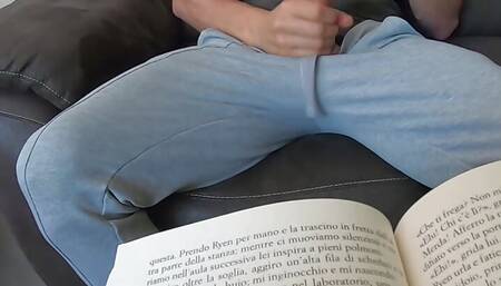 While stepmom reads, cheeky and shameless stepson watches porn pulls out his cock and masturbates, she loving helps him cum