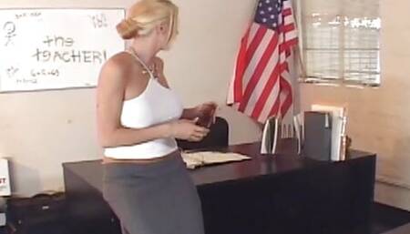 Sexy big boobed blonde Teacher fucks student on the desk