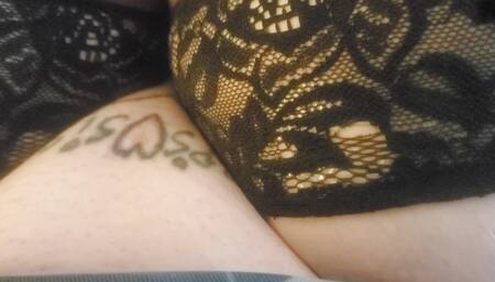 Sissy in Panties and Thigh Highs and Heels Playing