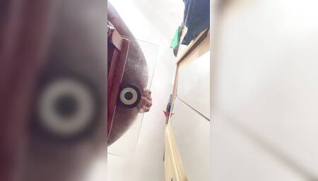 Big ass slides on a big cock on a mirror
