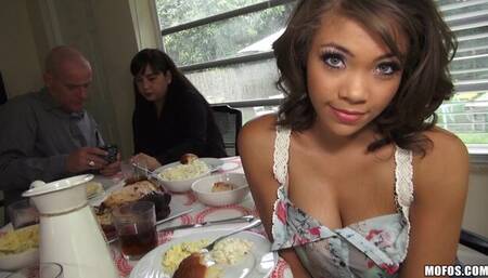 Flirtatious Cassidy's straight hair sex