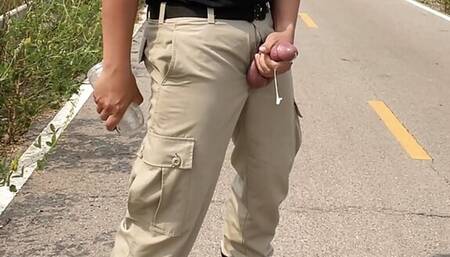 Thai uniform with sex toy outdoor