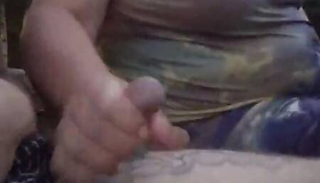 public masturbation of a penis in the yard of the house