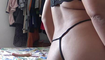 Algerian woman dancing before she pulls out a dildo to fuck her pussy