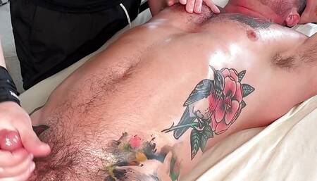 Gay straight massage with a happy ending for a hot stud.