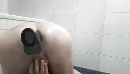 Butter lube inserted and using telescopic thrusting dildo to anal orgasm and finish with own cum in ass 4K 2160p UHD