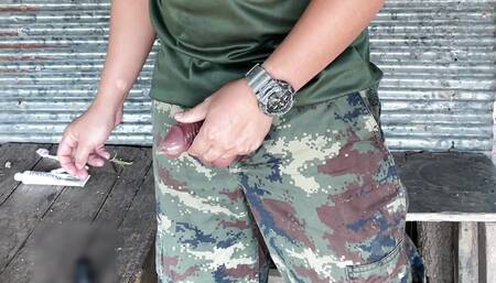 Horny Solider Thai Jerks Off & Cums
