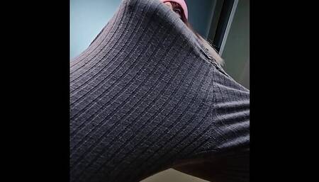 Big Dick Shemale has monster cock bulge in gray sweat pants