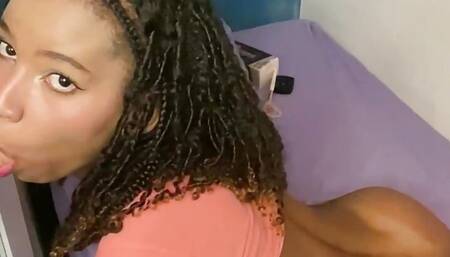 Beautiful girl playing with a dildo imagining having a big cock in her mouth