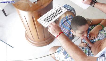 4K Hot teen does deep blowjob under table