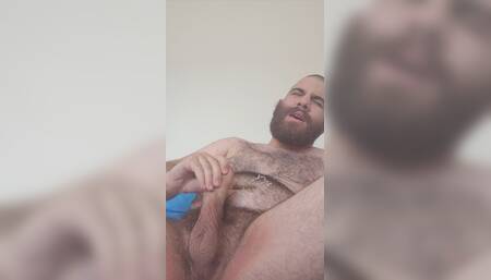 Excited horny bear cub bating and ejaculating
