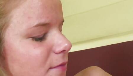This horny blonde slut with perfect little tits loves to be
