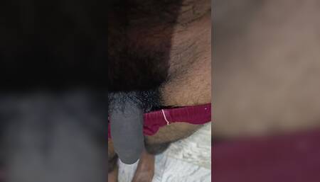 hairy Indian guy rubbing dick and open foreskin fully