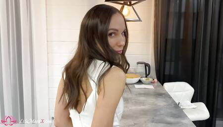 Lilu Moon Footjob, Rough Fucks and Sucks Big Dick Till Cum on Feet POV in a White Dress