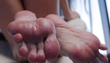 Hottie Footfetish with Smearing Fake Cum and Doggy Sex POV