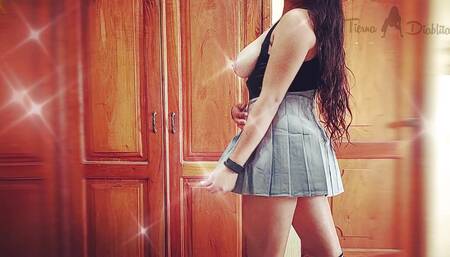 Sexy Girl in a Skirt Takes off Her Panties to Make Your Cock Hard