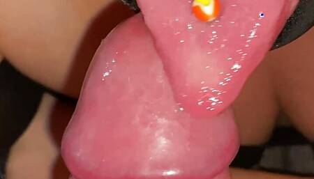 Close-up blowjob from nymphomaniac with sea of sperm