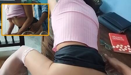 Hot teacher puts her ass on me to fuck on her desk