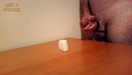Handjob and cum on a soap