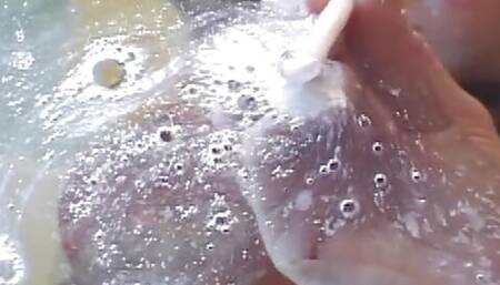 Nasty sailor chick eats cum after a hard threesome fuck