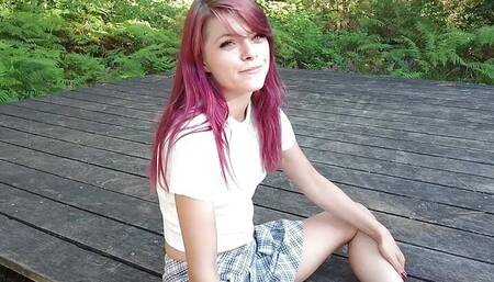 18 year cute girl outdoor with mini skirt