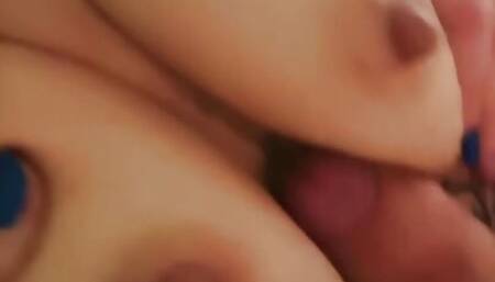 titjob with my delicate little tits and cumshot in my chest