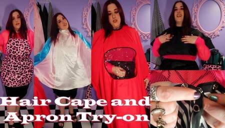 Hair Cape and Haircut Apron Try-On - BBW Hairstyling Cape Fashion Show in Salon Showing Off Haircutting Capes and Aprons