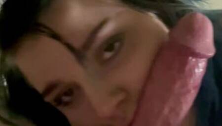 Blue haired bbw worshiping big cock