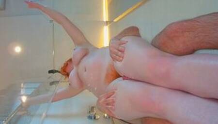 Fuck My Thick Wet Juicy Thighs in Shower! Pale Curvy Big Tits Redhead Milf Ginger Ale Thighjob Cum