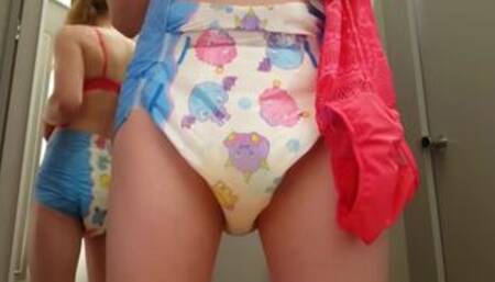 Diaper Girl Wets herself while Shopping Bras and Panties