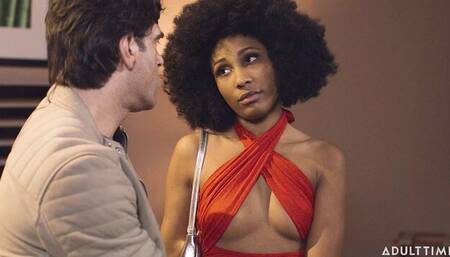 Curly-haired ebony Olivia Jay screwed in the doggy style pose