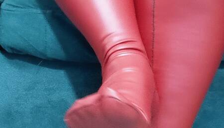 Red Pleather Knee High Socks